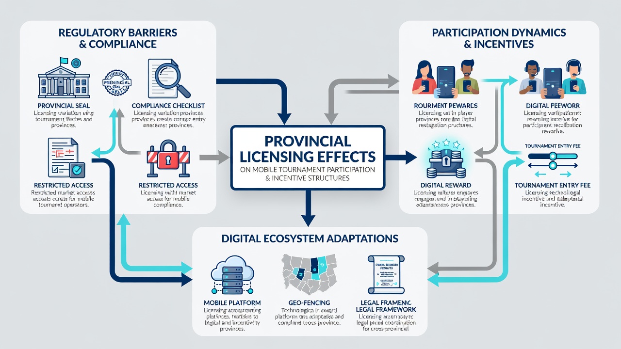 Infographic displaying provincial licensing impacts on incentive structures and player retention in digital card games